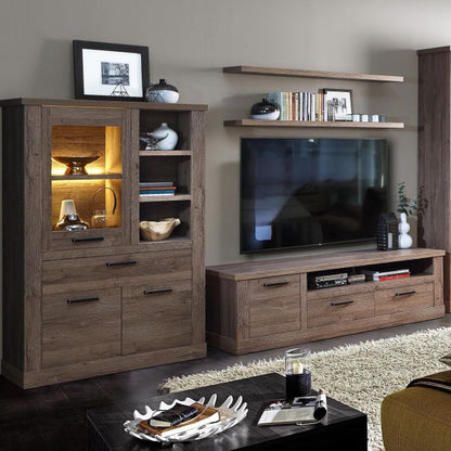 Corona 1 Door 1 Drawer 3 Shelve Display Cabinet in Tabak Oak - NIXO Furniture.com