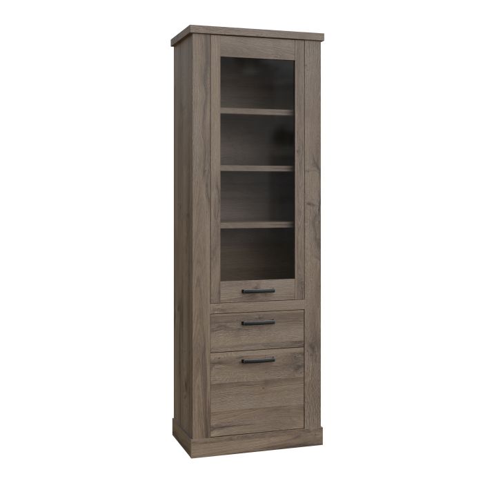 Corona 2 Door 1 Drawer 3 Shelve Narrow Display Cabinet in Tabak Oak - NIXO Furniture.com