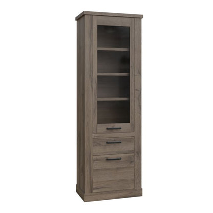 Corona 2 Door 1 Drawer 3 Shelve Narrow Display Cabinet in Tabak Oak - NIXO Furniture.com