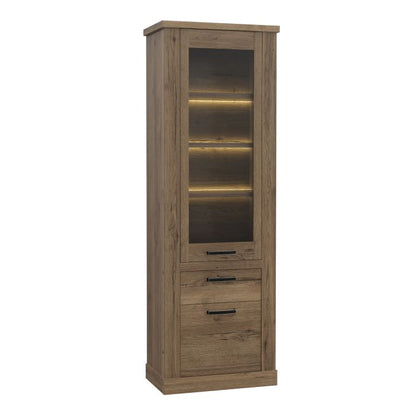 Corona 2 Door 1 Drawer 3 Shelve Narrow Display Cabinet in Tabak Oak - NIXO Furniture.com