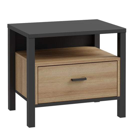 High Rock Bedside in Matt Black/Riviera Oak - NIXO Furniture.com