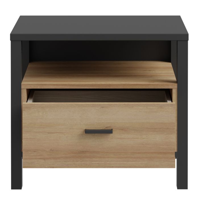 High Rock Bedside in Matt Black/Riviera Oak - NIXO Furniture.com