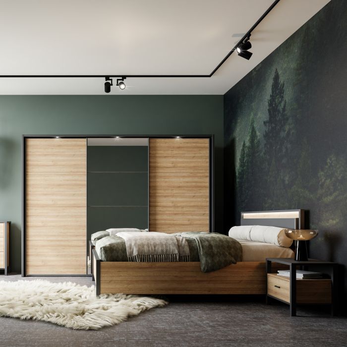 High Rock Bedside in Matt Black/Riviera Oak - NIXO Furniture.com