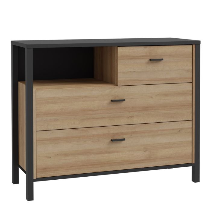 High Rock Chest of 3 Drawers in Matt Black/Riviera Oak - NIXO Furniture.com