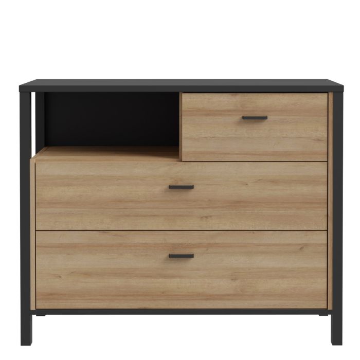 High Rock Chest of 3 Drawers in Matt Black/Riviera Oak - NIXO Furniture.com