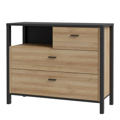 High Rock Chest of 3 Drawers in Matt Black/Riviera Oak - NIXO Furniture.com