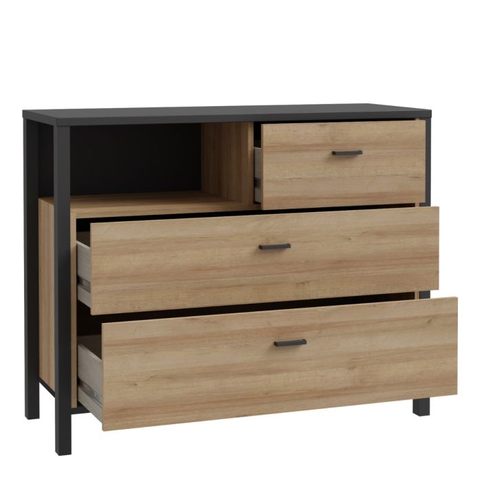 High Rock Chest of 3 Drawers in Matt Black/Riviera Oak - NIXO Furniture.com