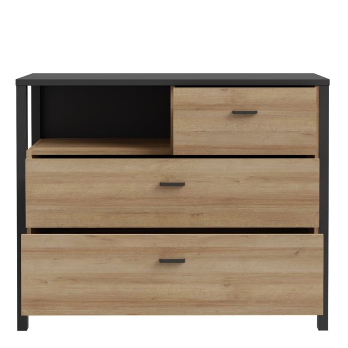 High Rock Chest of 3 Drawers in Matt Black/Riviera Oak - NIXO Furniture.com