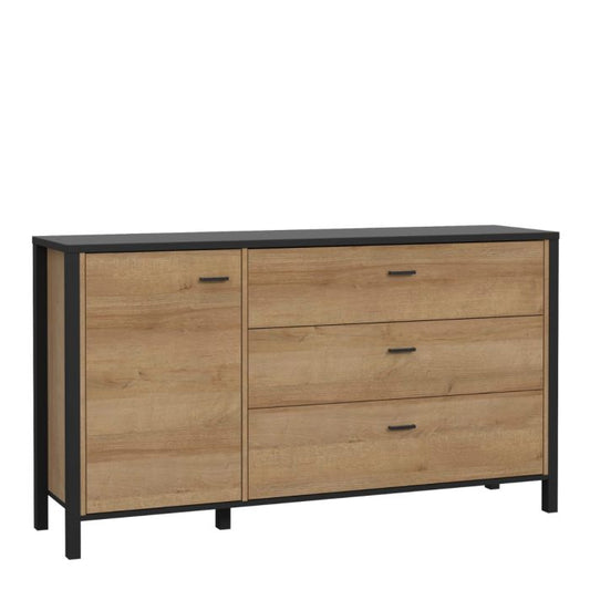 High Rock 1 Door 3 Drawer Sideboard in Matt Black/Riviera Oak - NIXO Furniture.com