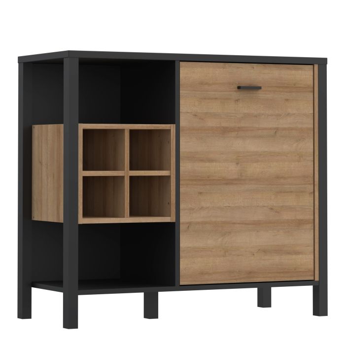 High Rock Storage/Display Chest in Matt Black/Riviera Oak - NIXO Furniture.com