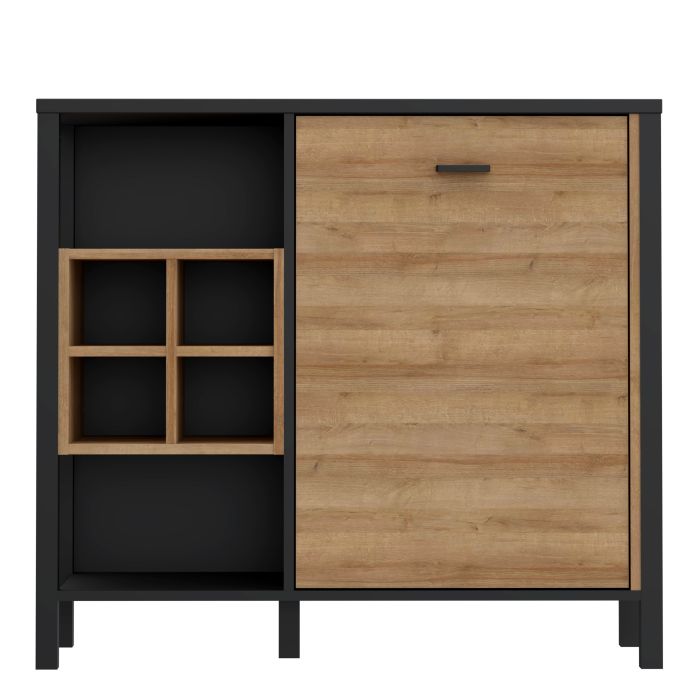 High Rock Storage/Display Chest in Matt Black/Riviera Oak - NIXO Furniture.com