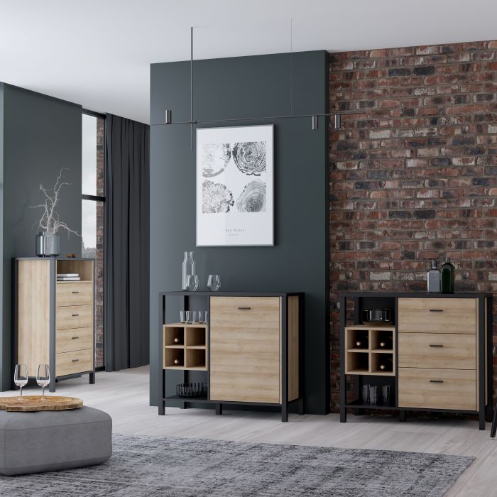 High Rock Storage/Display Chest in Matt Black/Riviera Oak - NIXO Furniture.com