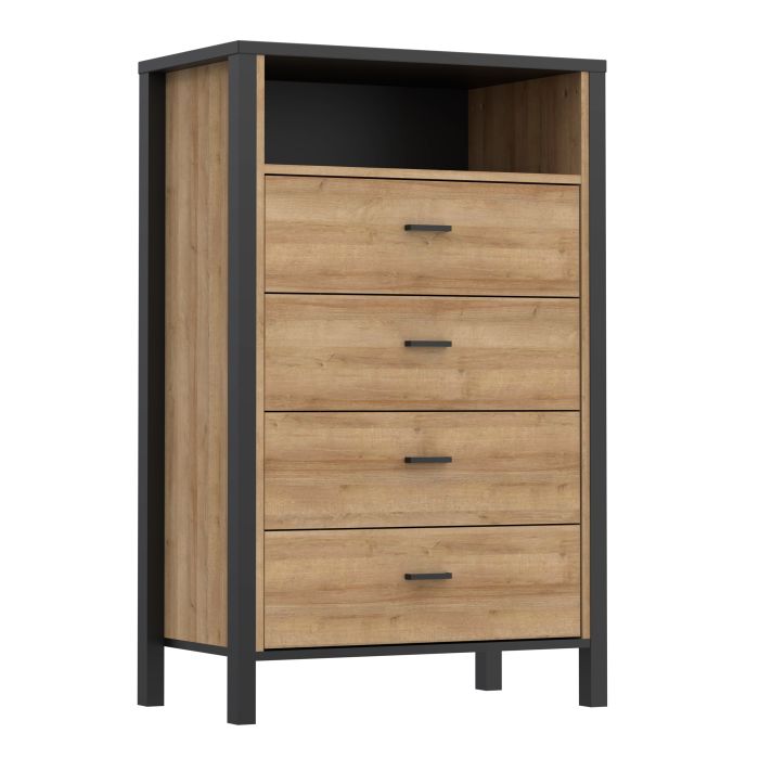 High Rock Chest of 4 Drawers in Matt Black/Riviera Oak - NIXO Furniture.com