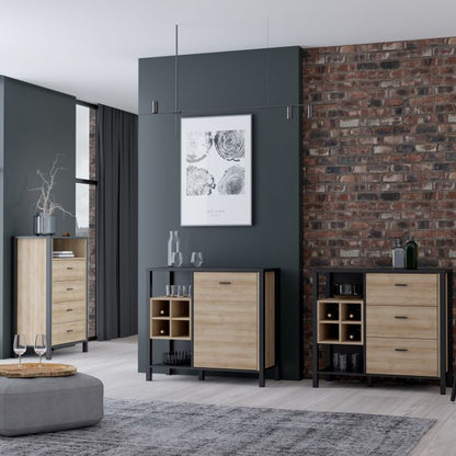 High Rock Chest of 4 Drawers in Matt Black/Riviera Oak - NIXO Furniture.com