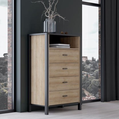 High Rock Chest of 4 Drawers in Matt Black/Riviera Oak - NIXO Furniture.com