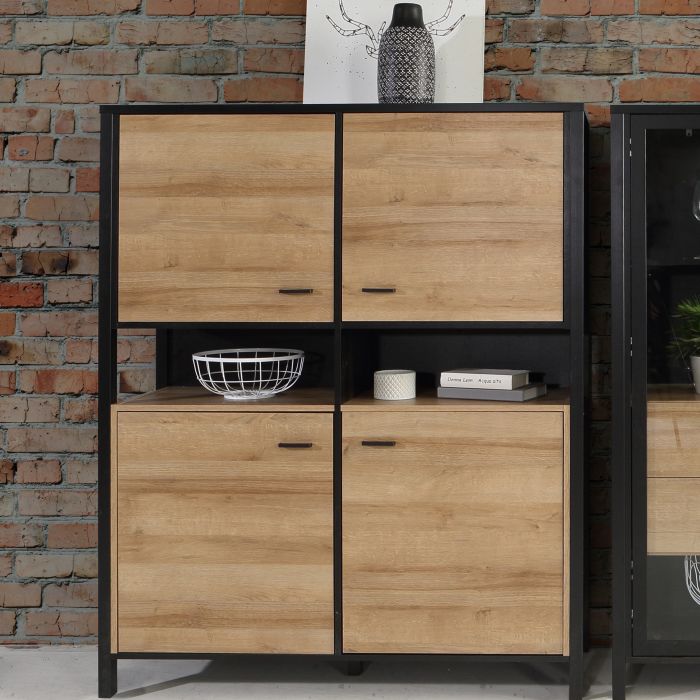 High Rock Storage Cabinet in Matt Black/Riviera Oak - NIXO Furniture.com