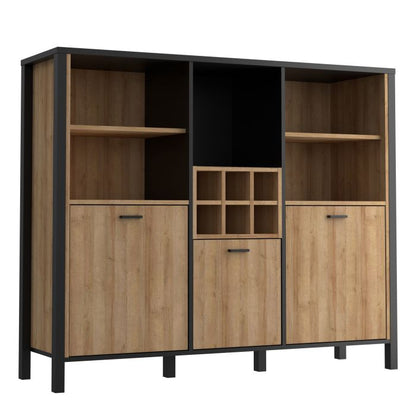 High Rock wide Shelf Unit in Matt Black/Riviera Oak - NIXO Furniture.com