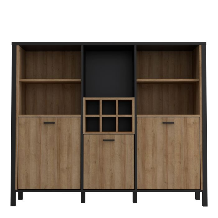 High Rock wide Shelf Unit in Matt Black/Riviera Oak - NIXO Furniture.com