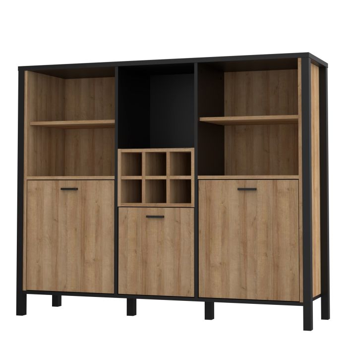 High Rock wide Shelf Unit in Matt Black/Riviera Oak - NIXO Furniture.com