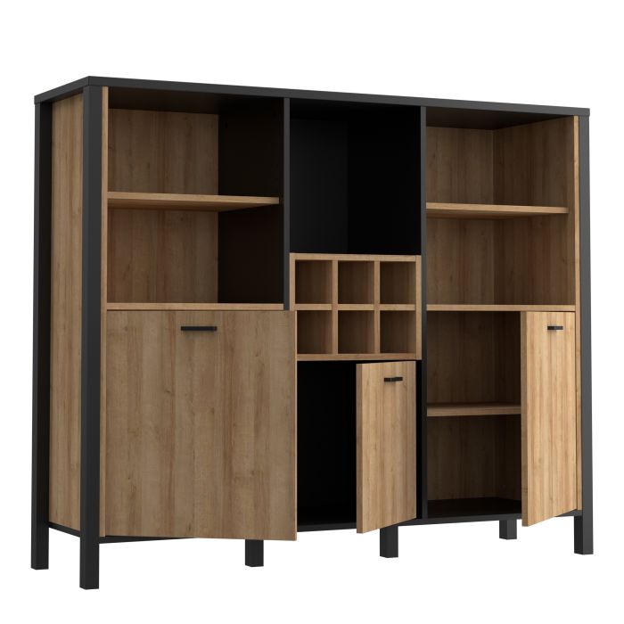 High Rock wide Shelf Unit in Matt Black/Riviera Oak - NIXO Furniture.com