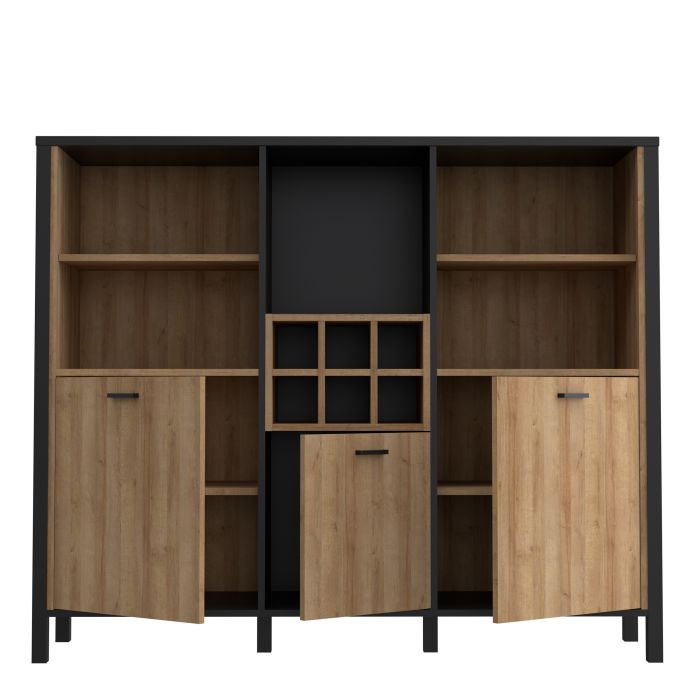 High Rock wide Shelf Unit in Matt Black/Riviera Oak - NIXO Furniture.com