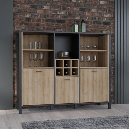 High Rock wide Shelf Unit in Matt Black/Riviera Oak - NIXO Furniture.com