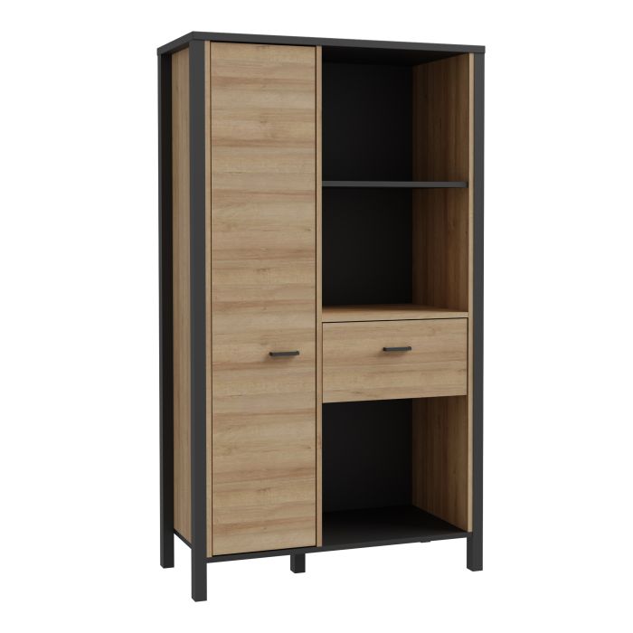 High Rock Wide Shelf Unit in Matt Black/Riviera Oak - NIXO Furniture.com