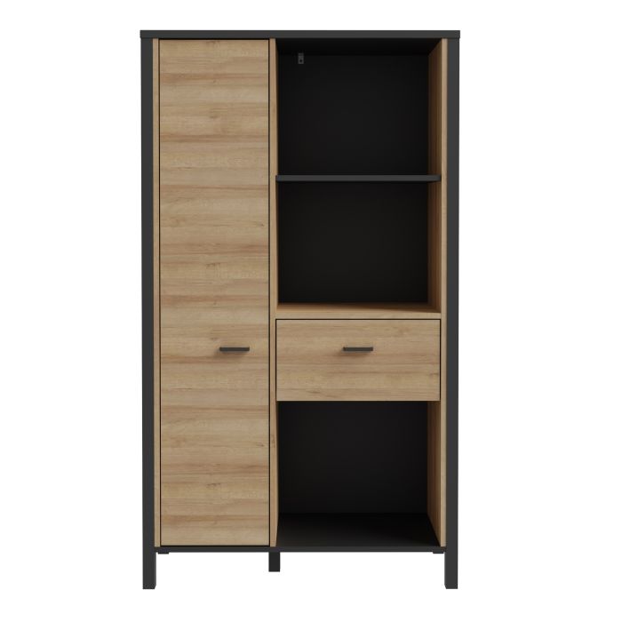 High Rock Wide Shelf Unit in Matt Black/Riviera Oak - NIXO Furniture.com