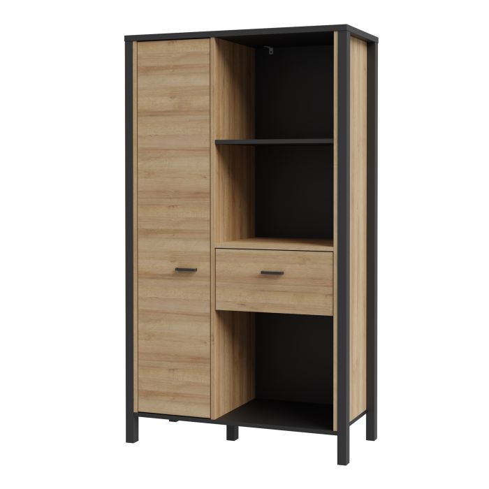 High Rock Wide Shelf Unit in Matt Black/Riviera Oak - NIXO Furniture.com