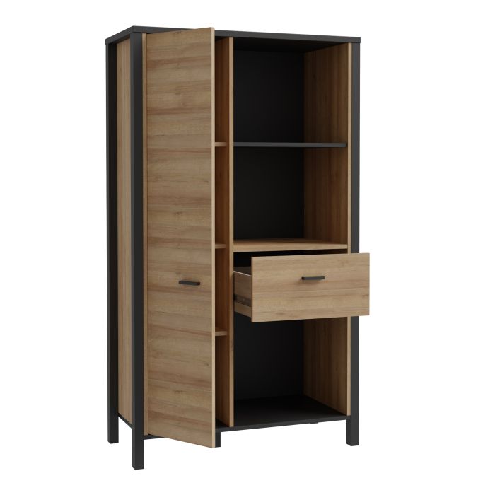 High Rock Wide Shelf Unit in Matt Black/Riviera Oak - NIXO Furniture.com