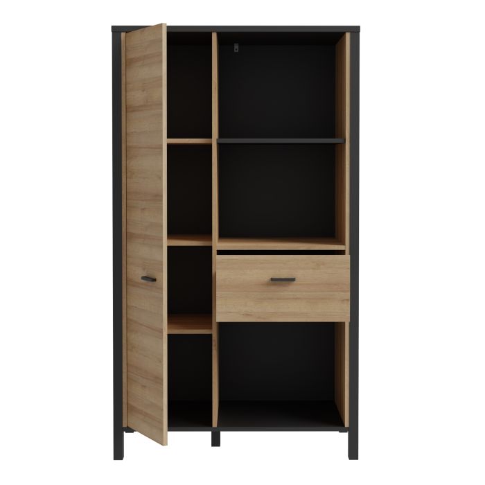 High Rock Wide Shelf Unit in Matt Black/Riviera Oak - NIXO Furniture.com