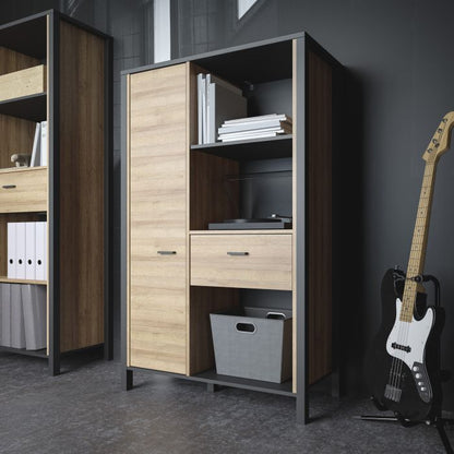 High Rock Wide Shelf Unit in Matt Black/Riviera Oak - NIXO Furniture.com