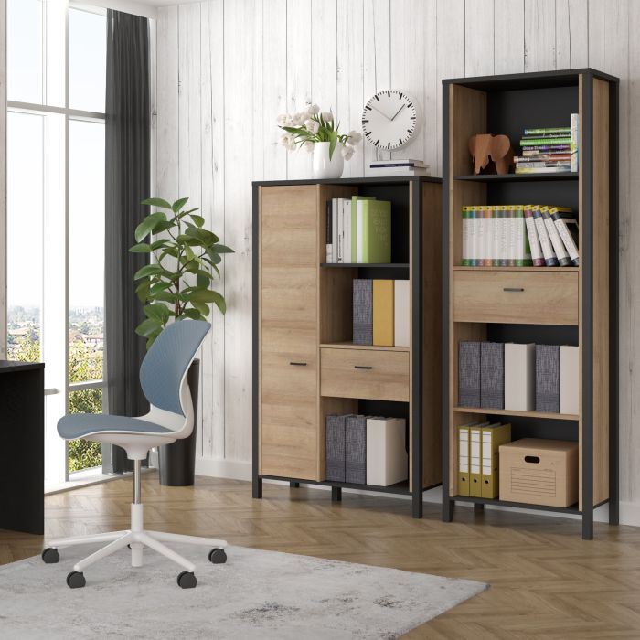 High Rock Wide Shelf Unit in Matt Black/Riviera Oak - NIXO Furniture.com