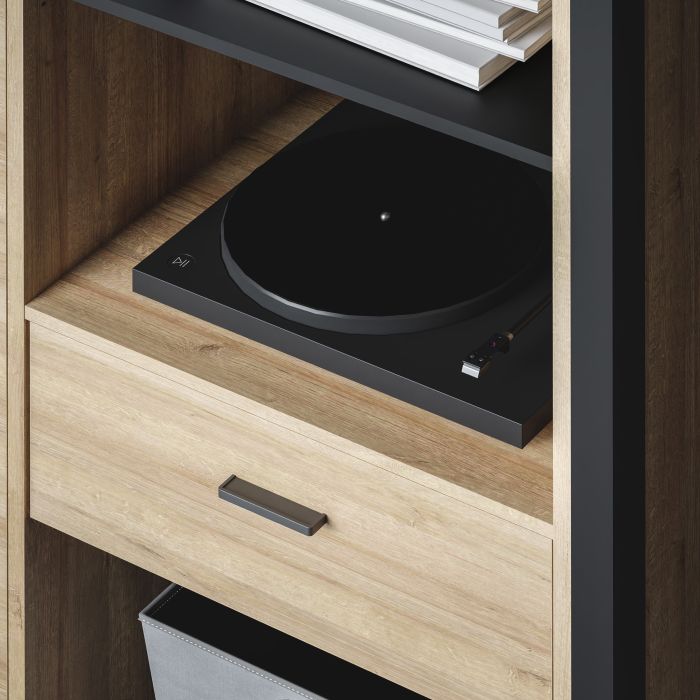 High Rock Wide Shelf Unit in Matt Black/Riviera Oak - NIXO Furniture.com