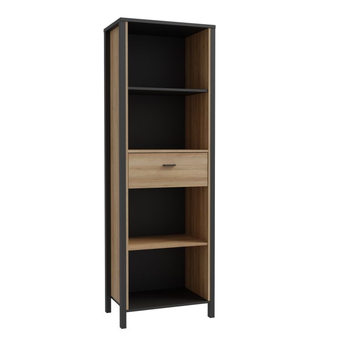 High Rock Narrow Shelf Unit in Matt Black/Riviera Oak - NIXO Furniture.com