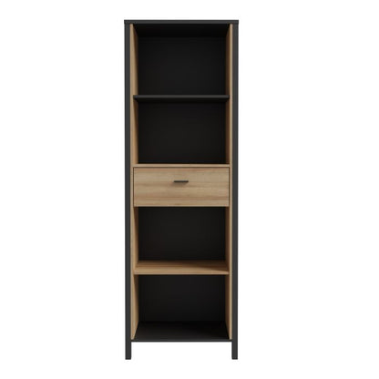 High Rock Narrow Shelf Unit in Matt Black/Riviera Oak - NIXO Furniture.com