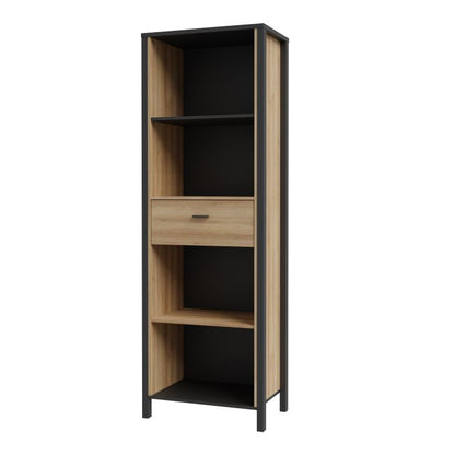 High Rock Narrow Shelf Unit in Matt Black/Riviera Oak - NIXO Furniture.com