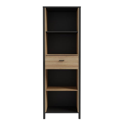 High Rock Narrow Shelf Unit in Matt Black/Riviera Oak - NIXO Furniture.com