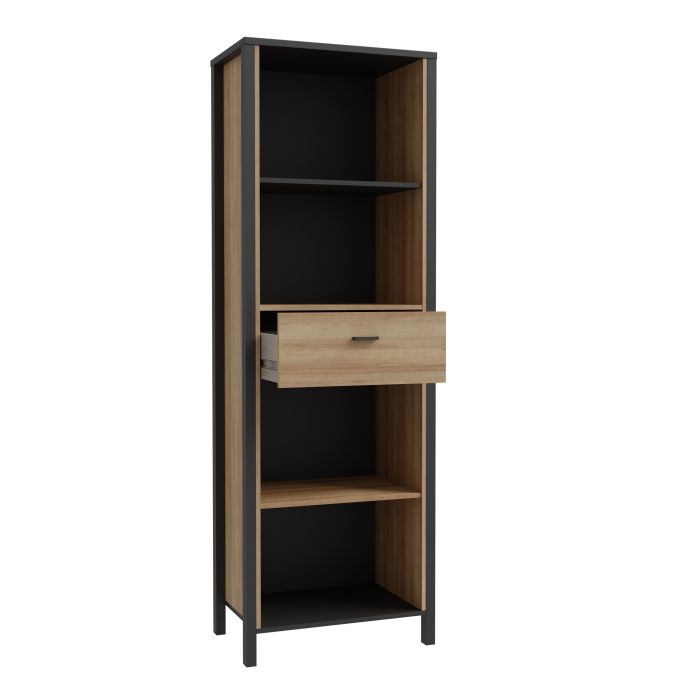 High Rock Narrow Shelf Unit in Matt Black/Riviera Oak - NIXO Furniture.com