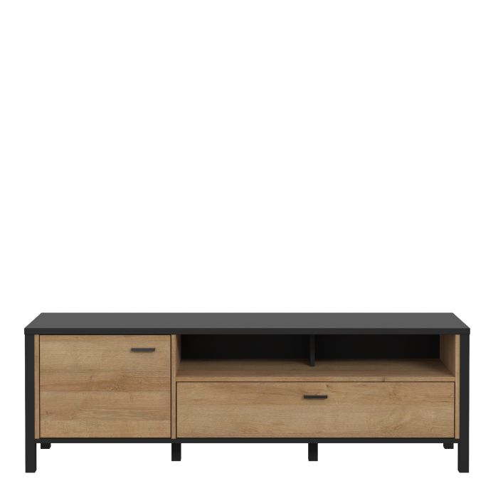 High Rock TV Unit in Matt Black/Riviera Oak - NIXO Furniture.com