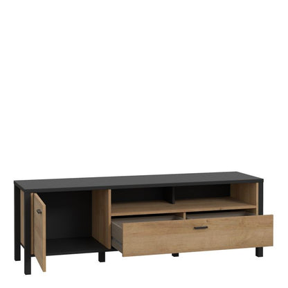 High Rock TV Unit in Matt Black/Riviera Oak - NIXO Furniture.com