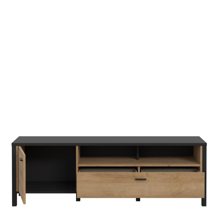 High Rock TV Unit in Matt Black/Riviera Oak - NIXO Furniture.com