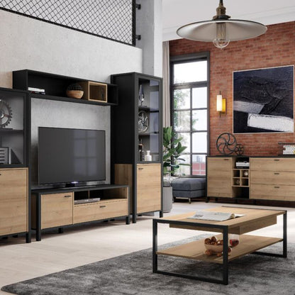 High Rock TV Unit in Matt Black/Riviera Oak - NIXO Furniture.com