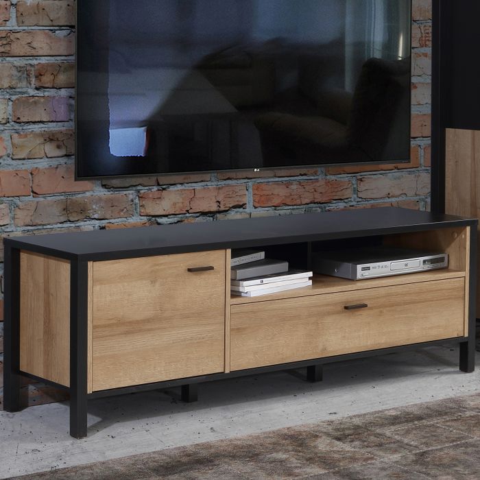 High Rock TV Unit in Matt Black/Riviera Oak - NIXO Furniture.com