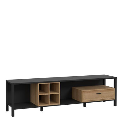 High Rock Wide TV Unit in Matt Black/Riviera Oak - NIXO Furniture.com