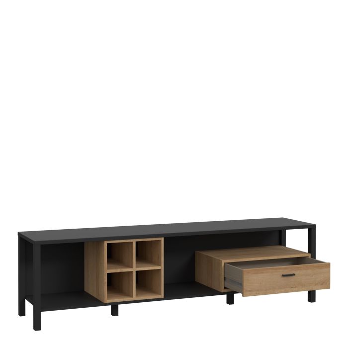 High Rock Wide TV Unit in Matt Black/Riviera Oak - NIXO Furniture.com