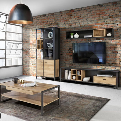 High Rock Wide TV Unit in Matt Black/Riviera Oak - NIXO Furniture.com