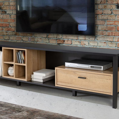 High Rock Wide TV Unit in Matt Black/Riviera Oak - NIXO Furniture.com