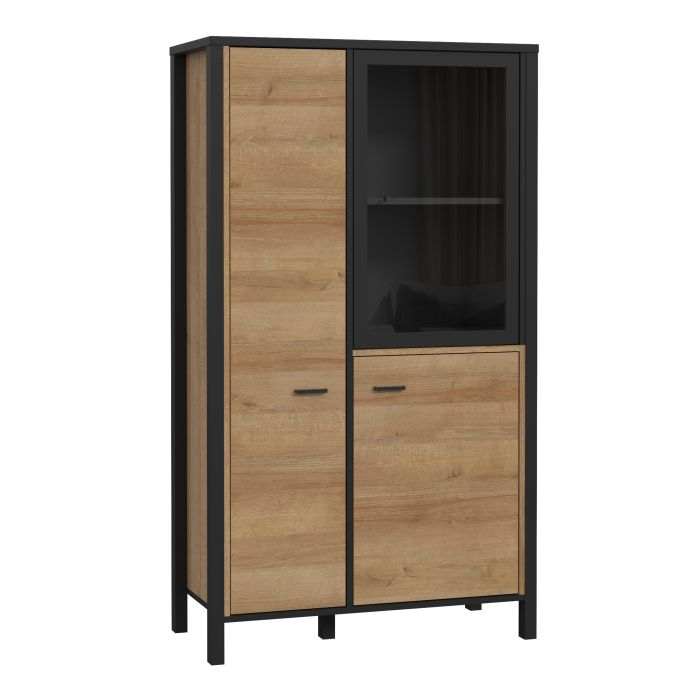 High Rock Small Display Cabinet in Matt Black/Riviera Oak - NIXO Furniture.com