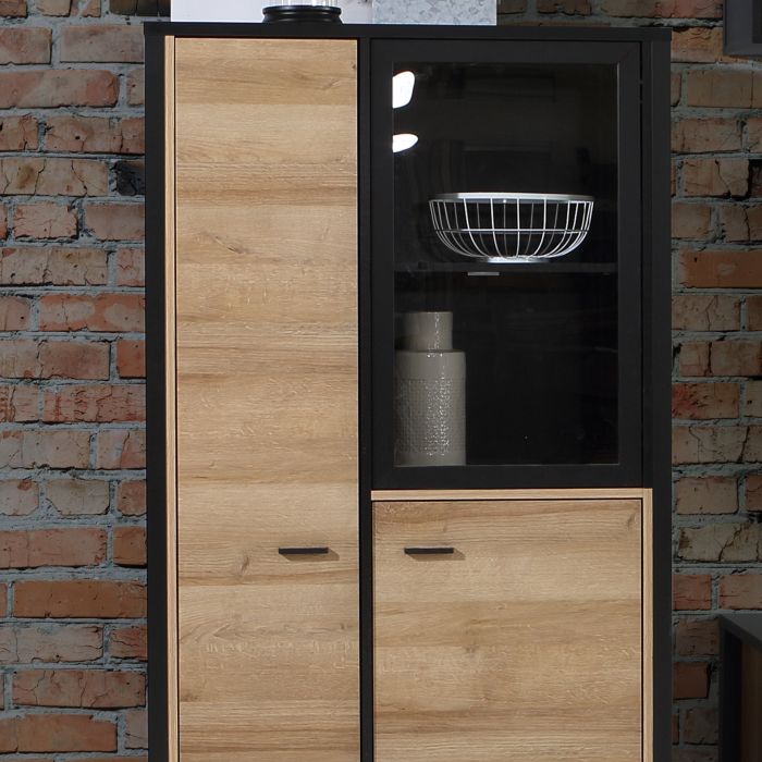 High Rock Small Display Cabinet in Matt Black/Riviera Oak - NIXO Furniture.com